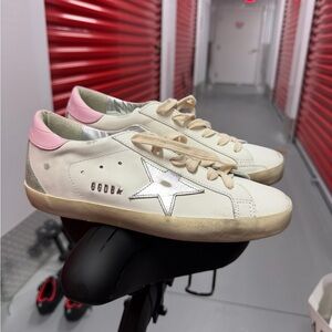 Golden Goose Women's Cream and Pink Sneakers